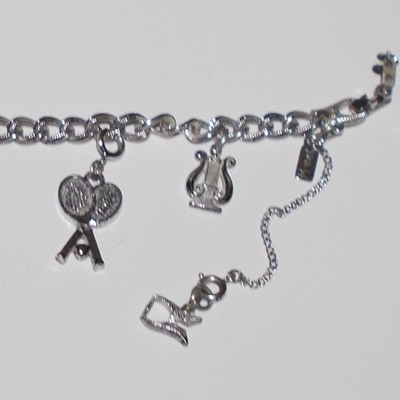 VTG 60s. MONET Silver Ton Women's Bracelet with 4 Charms Size 7" - Picture 10 of 13
